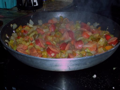 Peppers & Linguica in the pan